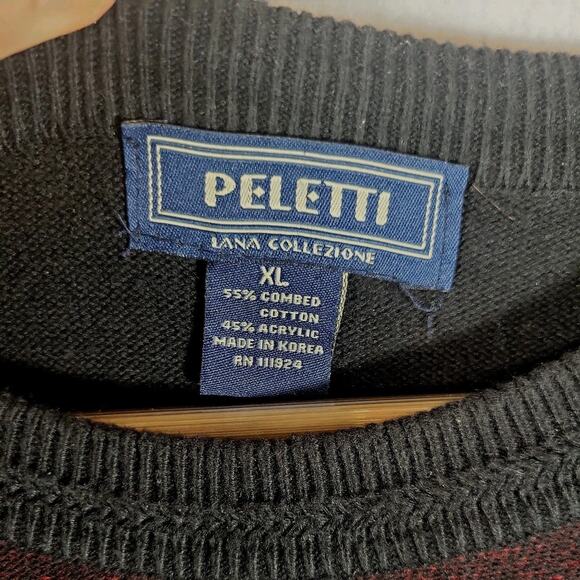 VINTAGE Peletti Sweater Mens XL Grandpa Black Red Gray Check Lana 90s Y2K - Picture 3 of 8